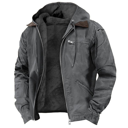Herren Gefütterte Kapuzenjacke mit Teddyfutter, winddichtem Canvas und Reißverschlusstaschen Shop Nory