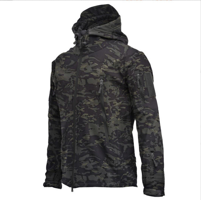 Herren taktische Softshell‑Fieldjacke mit Kapuze, Multifunktionstaschen und Klettpatchfläche Shop Nory