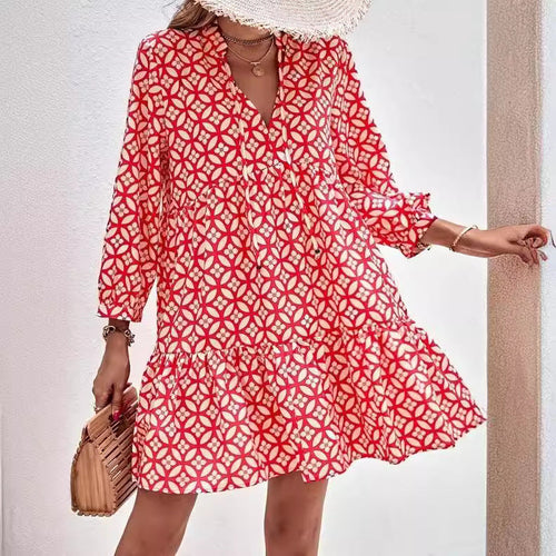 Damen Boho-Style Sommerkleid mit fließendem Schnitt und Rüschendetails Shopnory