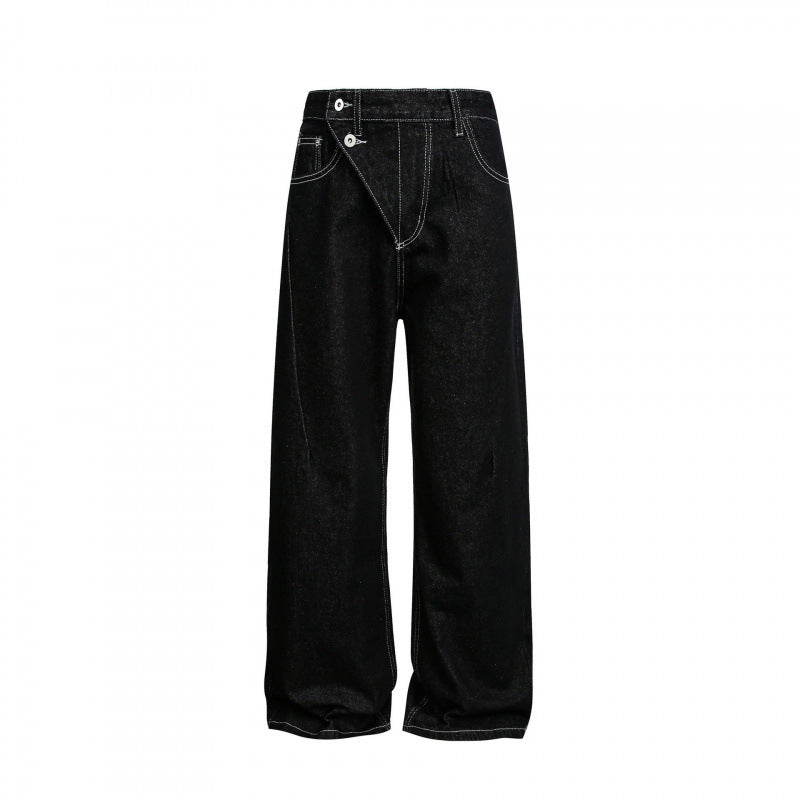 Damen Weite High‑Waist Denim-Jeans mit asymmetrischer Knopfleiste und Kontrastnähten Shop Nory