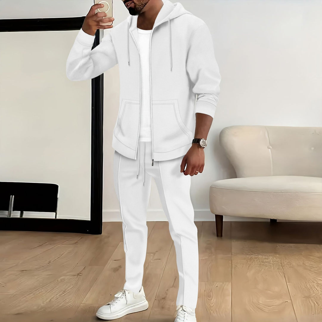 Herren nan Zip-Hoodie und schlanke Jogginghose-Set mit Strukturjersey, Kängurutaschen und elastischem Kordelbund Shop Nory