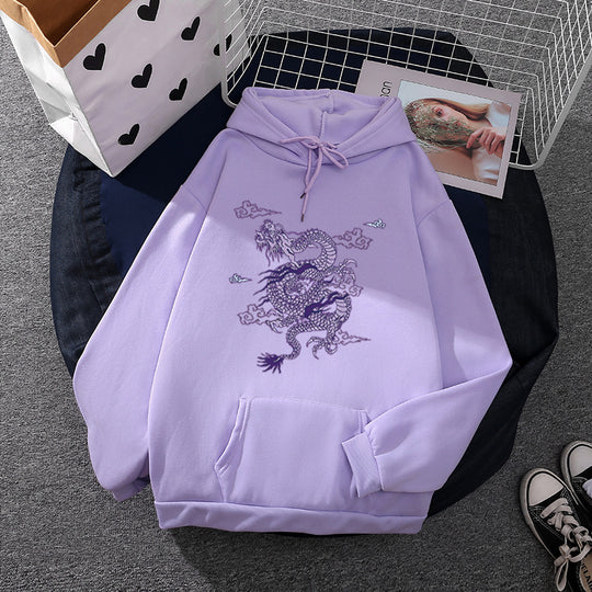 Unisex nan oversized Kapuzensweatshirt mit detailliertem Drachendruck, angerautem Fleece-Innenfutter und Känguru-Tasche Shop Nory