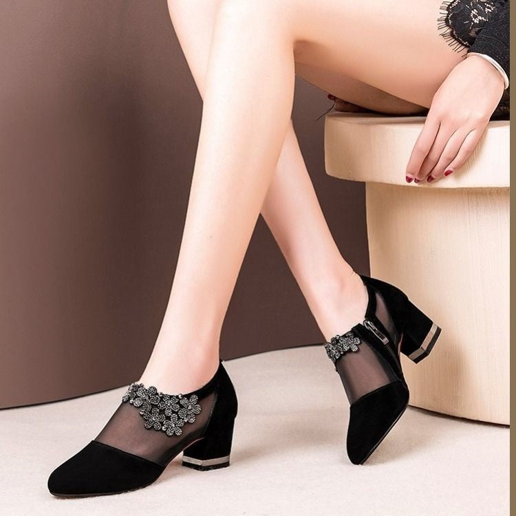 Damen Stiletto Pumps mit transparenten Einsätzen und eleganter Applikation