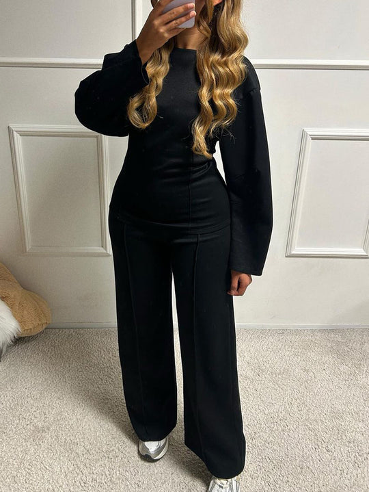 Damen nan weiches Lounge-Set mit tailliertem Sweatshirt, formgebenden Nahtdetails und weitem Palazzohosen-Bein Shop Nory