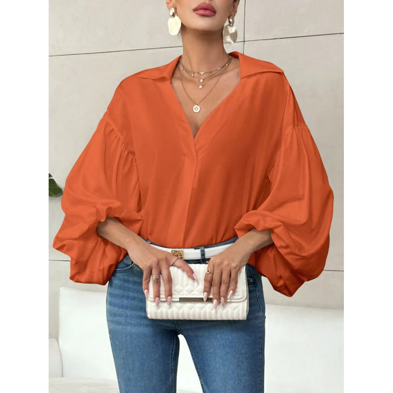 Damen Bluse mit voluminösen Ballonärmeln und elegantem Kragen