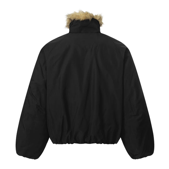 Herren Kurz geschnittener Boxy-Pufferjacke mit Kunstfellkapuze und vertikalen Reißverschlusstaschen Shop Nory