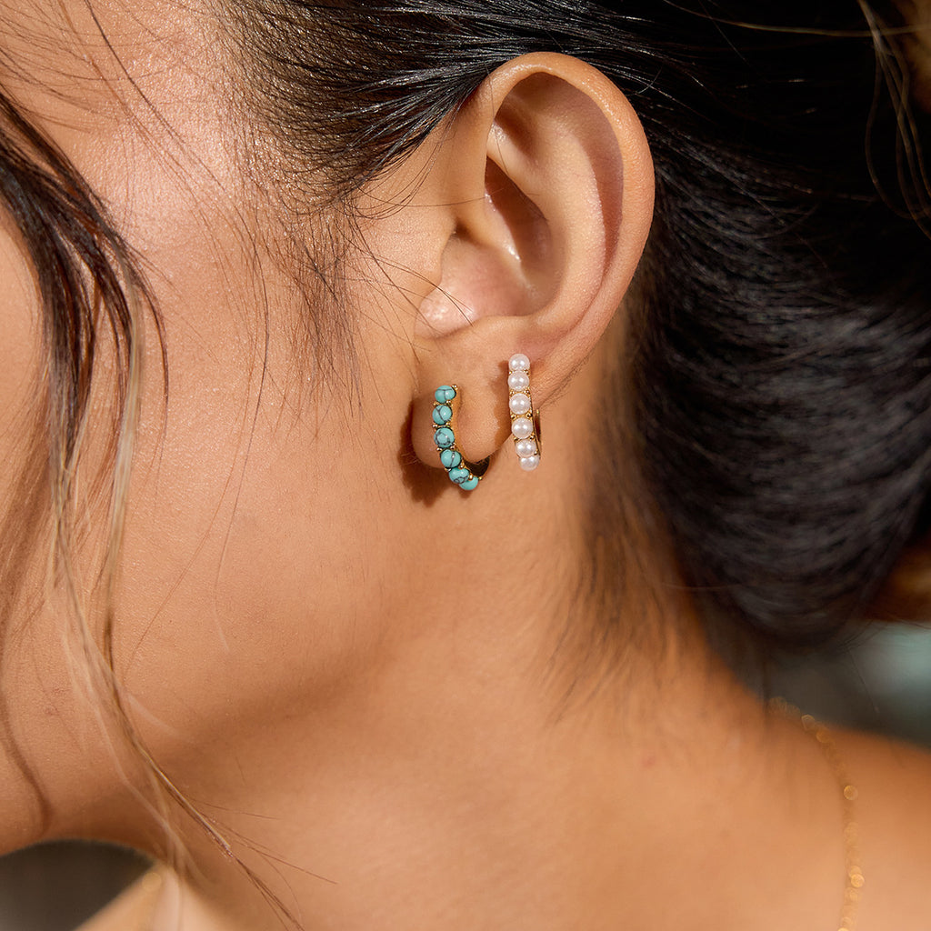 Damen Creolen mit eleganten Perlen und hypoallergener Edelstahlverarbeitung Shop Nory
