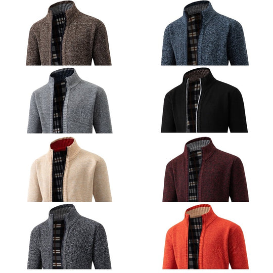 Herren Strukturiertes Zip-Strickjacke mit Karo‑Fleece‑Futter und Stehkragen Shop Nory