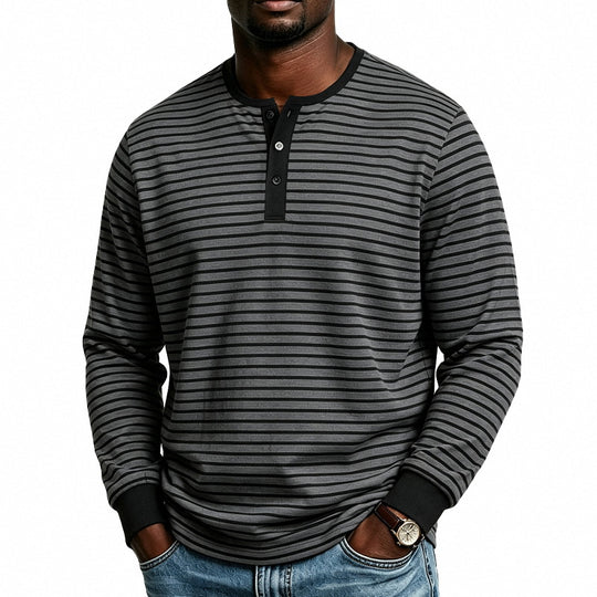 Herren Gestreiftes Langarm-Henleyshirt aus Baumwollmischung mit Knopfleiste Shop Nory