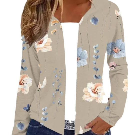 Damen Leichter Offener Strickcardigan mit floralem Aquarellprint und lässigem Fall Shop Nory