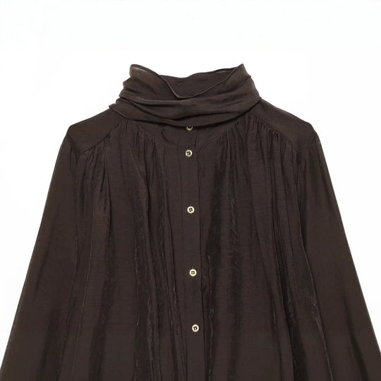 Damen Transparente Bluse mit drapiertem Schlauchkragen, Knopfleiste und Ballonärmeln Shop Nory