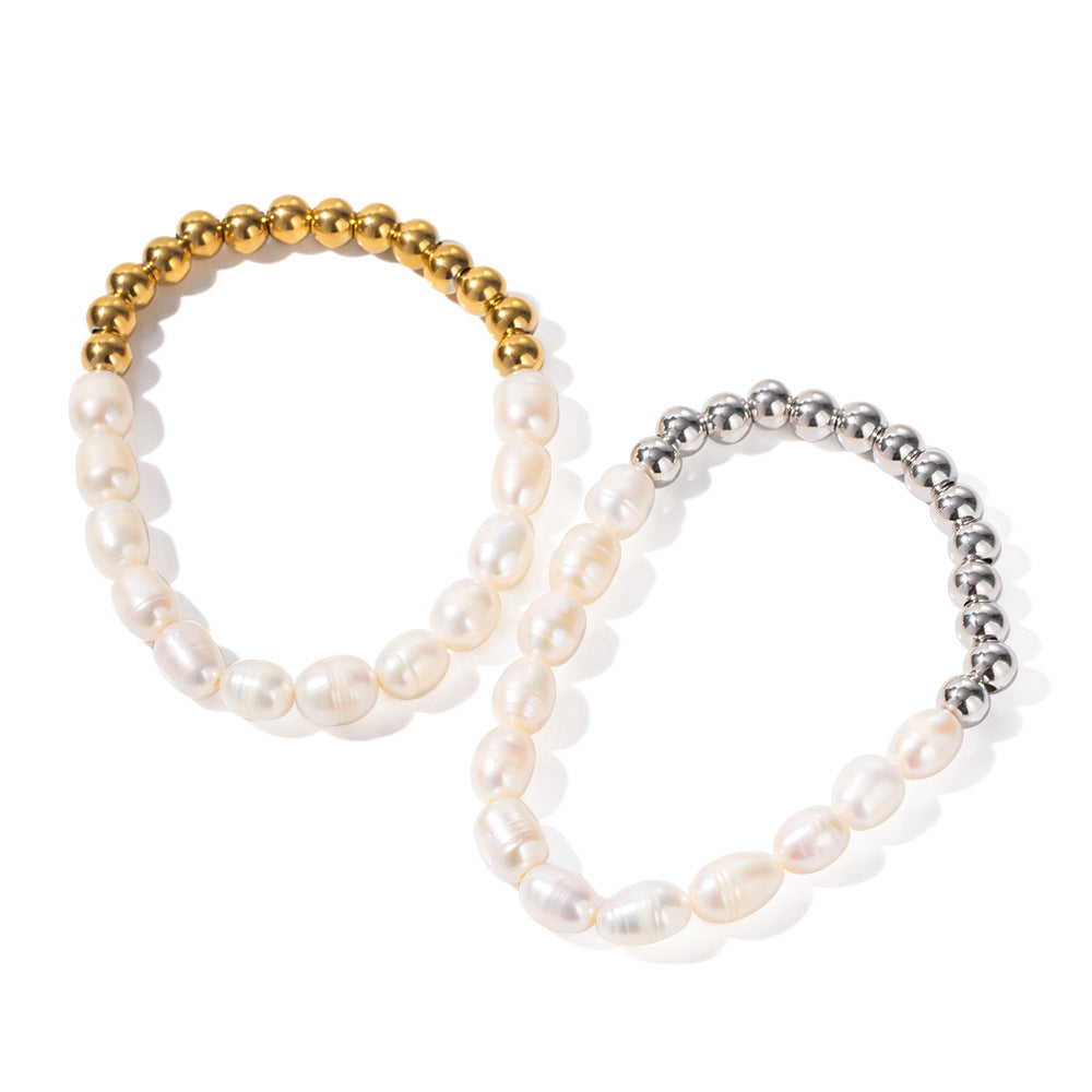 Damen elastisches Perlenarmband mit Edelstahl-Elementen Shop Nory
