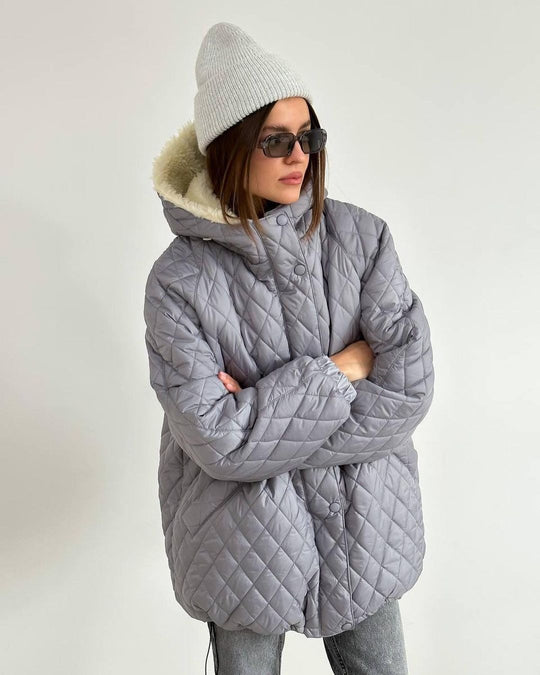 Damen Oversize Steppjacke mit Teddyfutter und Kapuze Shop Nory