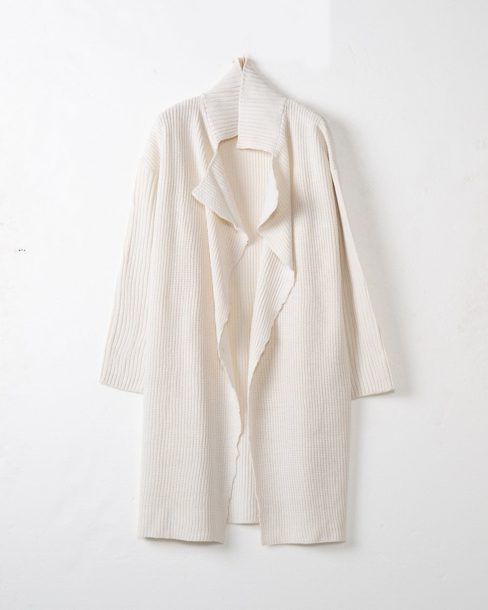 Damen langer offener Rippstrick-Cardigan mit weitem Schalkragen Shop Nory