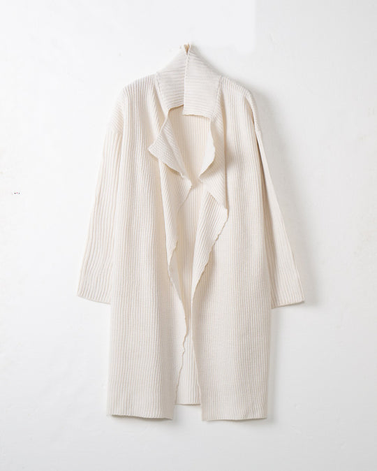 Damen langer offener Rippstrick-Cardigan mit weitem Schalkragen Shop Nory