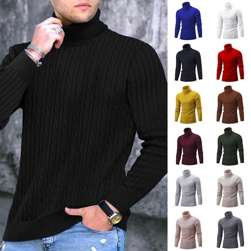 Herren eleganter Rollkragenpullover mit exquisiter Zopfmusterstruktur