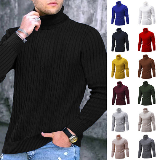 Herren eleganter Rollkragenpullover mit exquisiter Zopfmusterstruktur