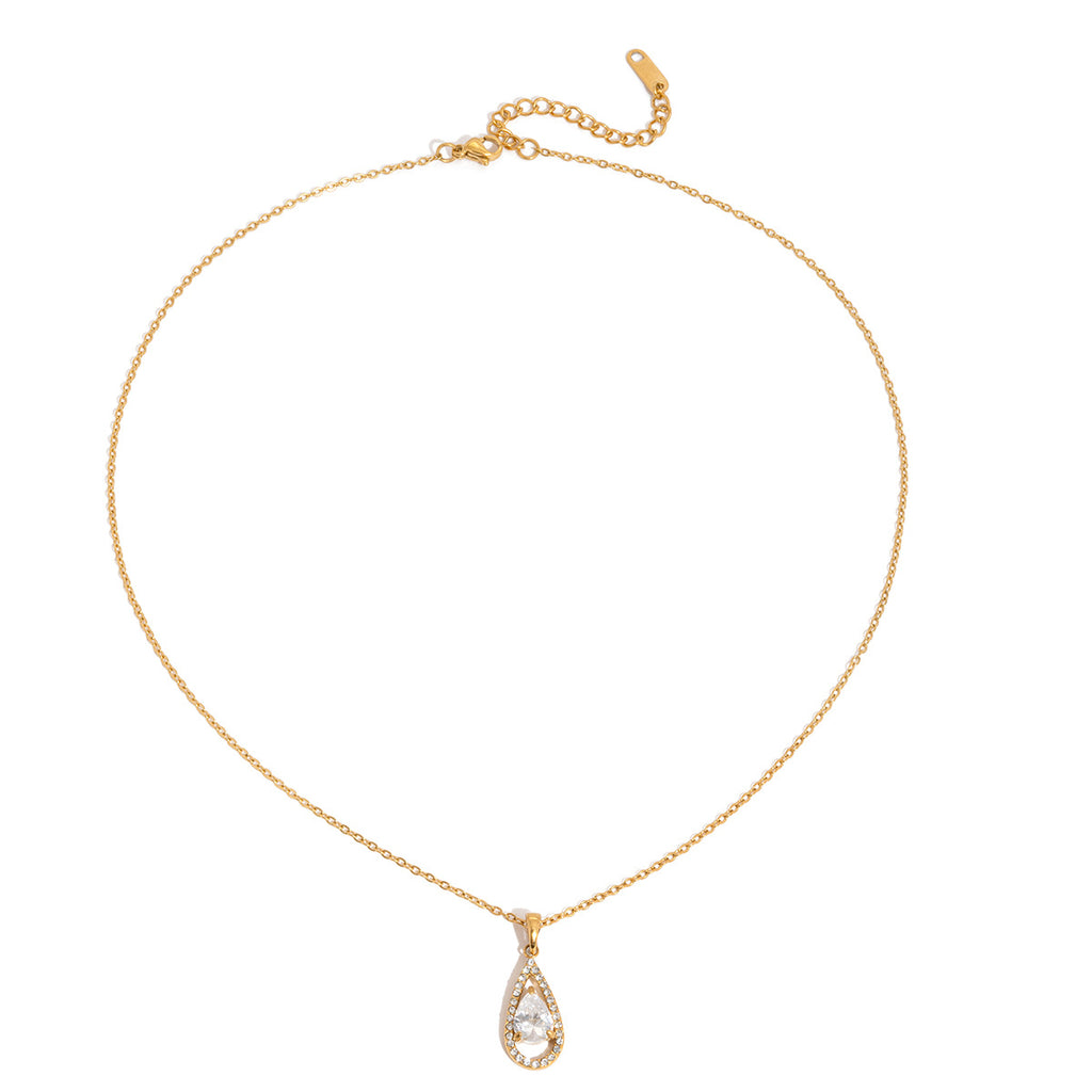 Damen Halskette mit tropfenförmigem Zirkonia-Anhänger und hypoallergenem Edelstahl Shop Nory