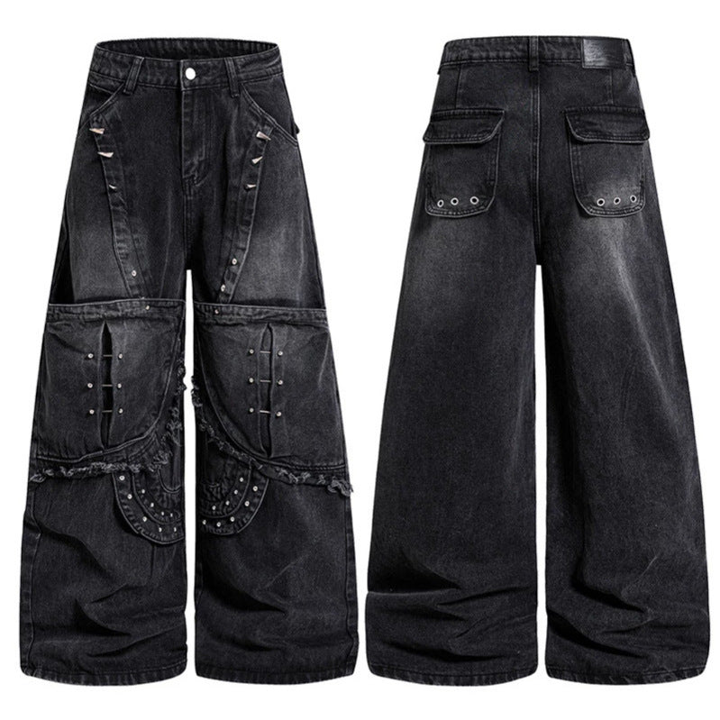 Damen Weite High‑Waist Denim‑Cargo‑Culotte mit Nieten und großen Pattentaschen Shop Nory