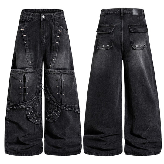 Damen Weite High‑Waist Denim‑Cargo‑Culotte mit Nieten und großen Pattentaschen Shop Nory