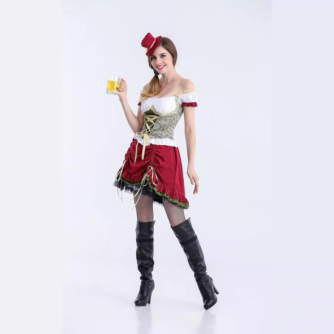 Damen nan mittelalterliches Bauermädchen Kostüm mit geschnürtem Korsett, Puffärmeln und mehrlagigem Stufenrock Shop Nory