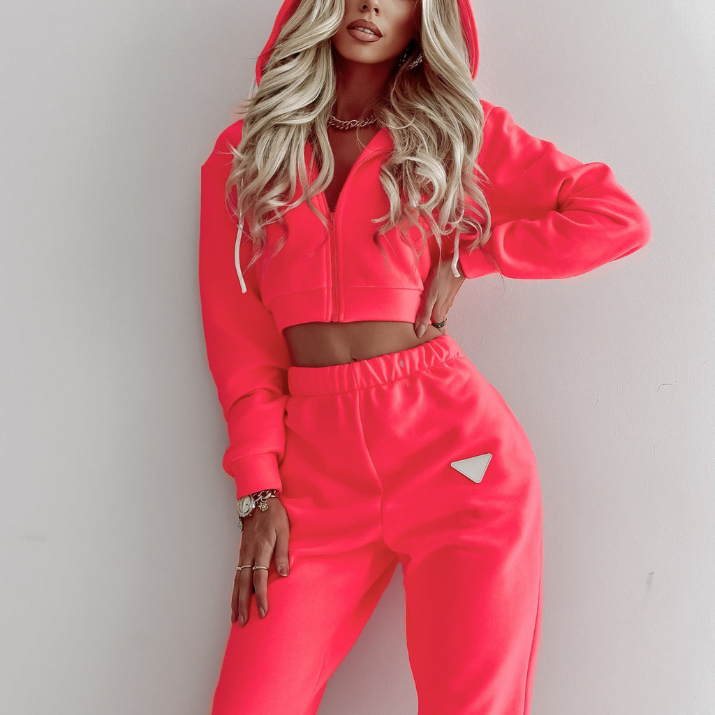 Damen Relaxed Fit Cropped Hoodie und Jogginghose Set