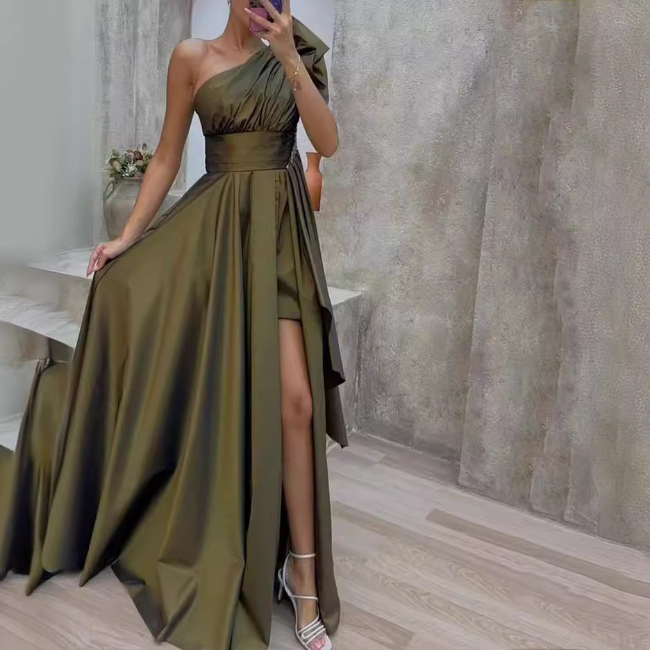 Damen Elegantes Ein-Schulter Abendkleid mit geschwollenem Rock