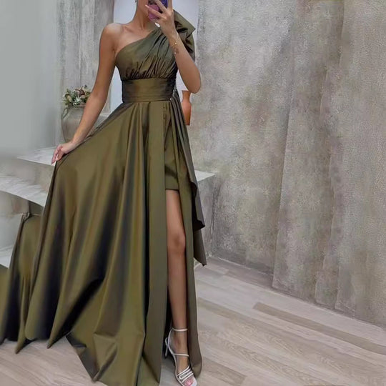 Damen Elegantes Ein-Schulter Abendkleid mit geschwollenem Rock