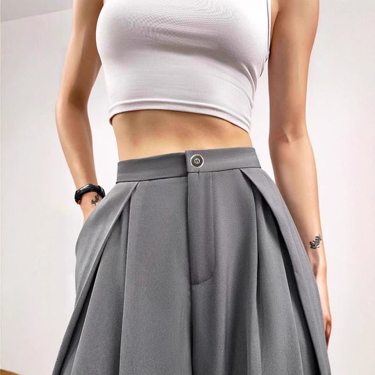 Damen Weite High-Waist Plissee-Hose mit Bundfalten, Gürtelschlaufen und Eingrifftaschen Shop Nory
