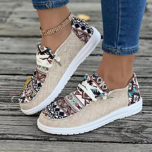 Damen Aztekische Slip-On Sneakers mit Strickoberteil und Mokassin-Naht Shop Nory