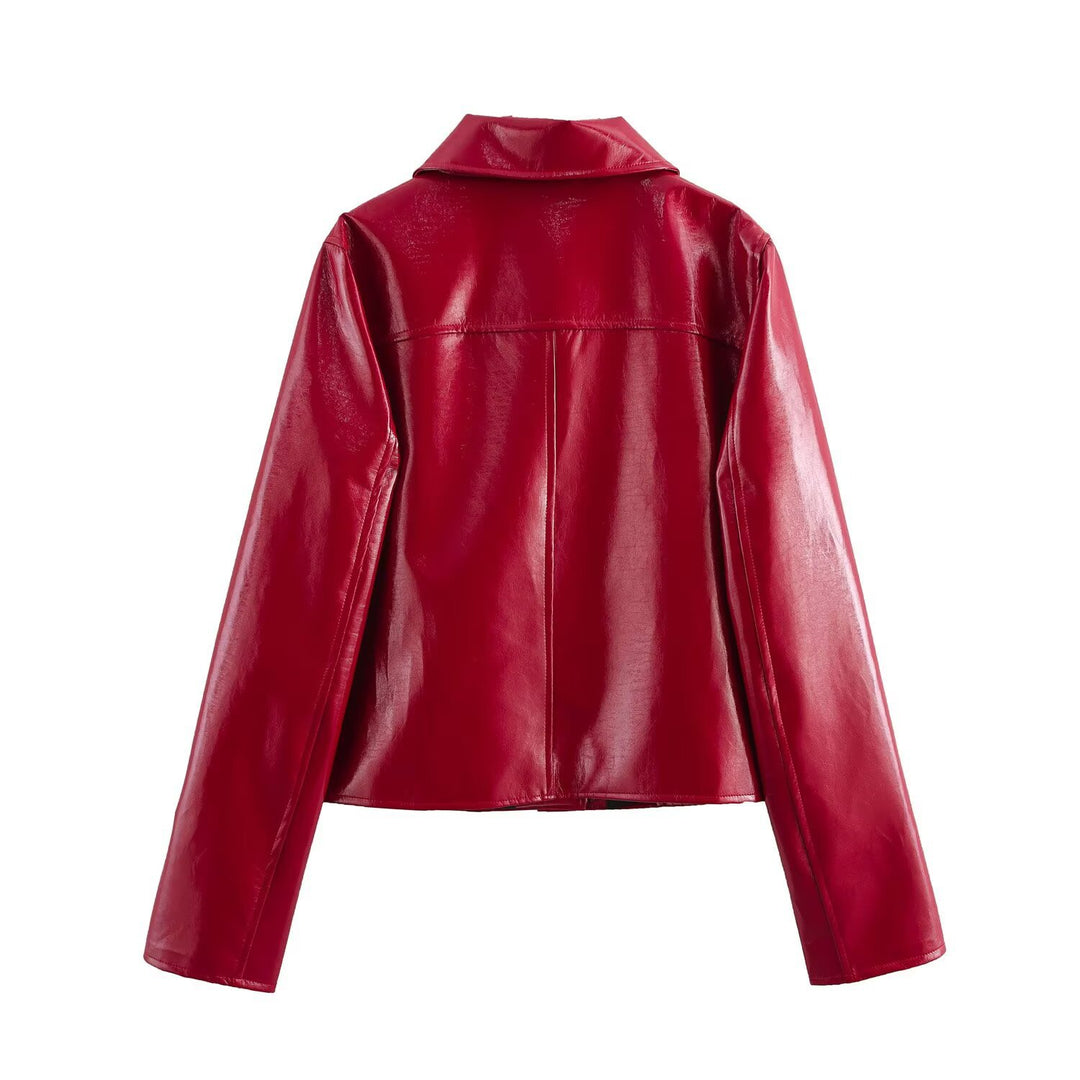 Damen Glänzende Kunstleder-Blusenjacke im Boxy‑Schnitt mit Hemdkragen Shop Nory