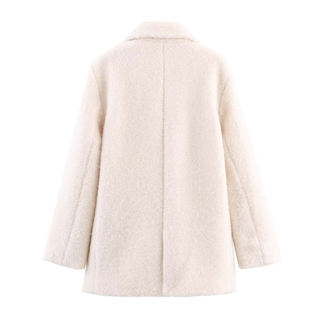 Damen Doppelreihiger Teddy-Mantel mit Schalkragen und aufgesetzten Taschen Shop Nory