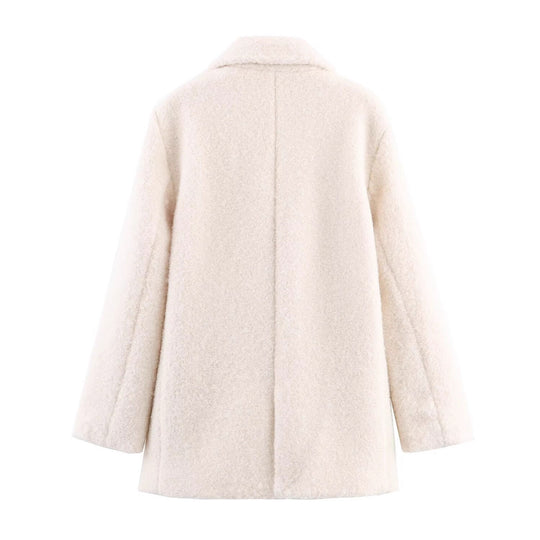 Damen Doppelreihiger Teddy-Mantel mit Schalkragen und aufgesetzten Taschen Shop Nory