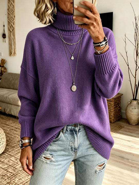 Damen Oversize Rollkragenpullover aus Feinstrick mit gerippten Bündchen und überschnittener Schulter Shop Nory