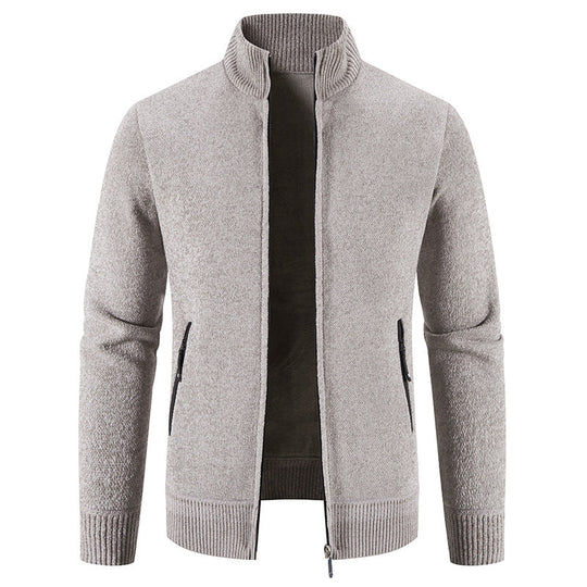 Herren elegante Strickjacke mit hohem Kragen und praktischen Reißverschlusstaschen