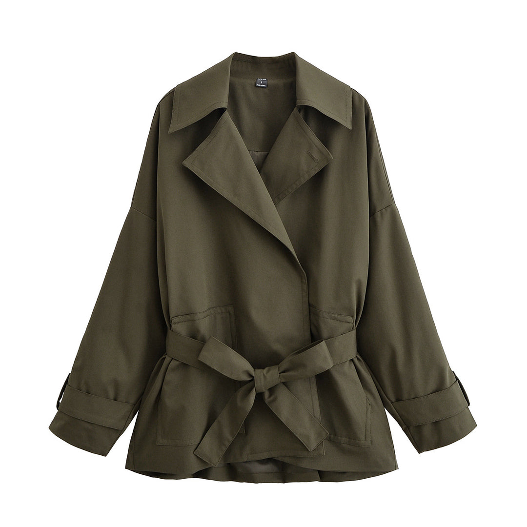 Damen Taillierter Kurztrench mit Bindegürtel und Oversize-Ärmeln Shop Nory