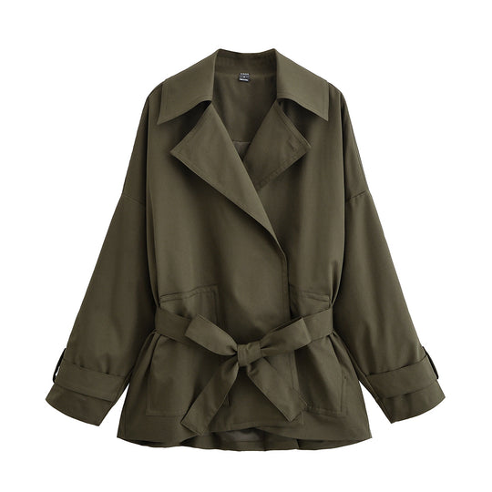 Damen Taillierter Kurztrench mit Bindegürtel und Oversize-Ärmeln Shop Nory