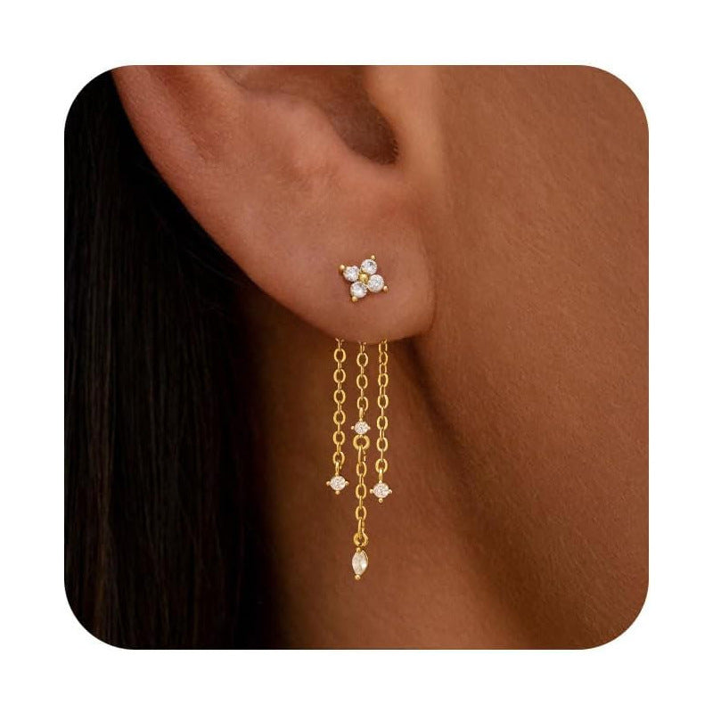 Damen Ohrhänger mit funkelnenden Zirkonia und eleganter Kettenstruktur Shop Nory