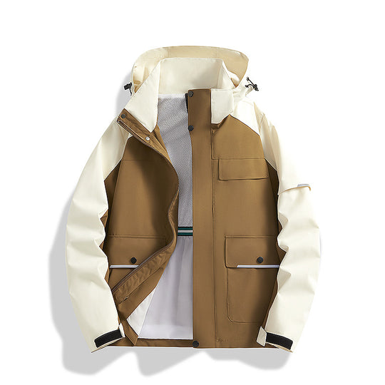 Herren dreilagige Trekkingjacke mit verschweißten Nähten, Kapuze und Multifunktionstaschen Shop Nory
