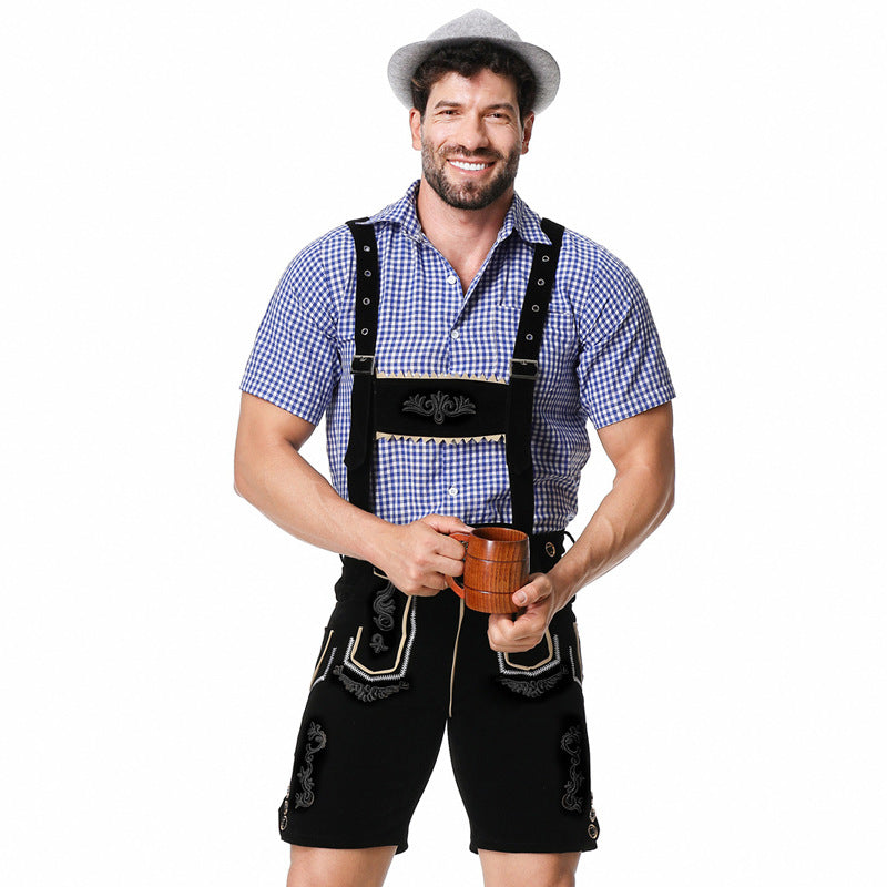 Herren nan traditionelle kurze Trachtenlederhose mit aufwendiger Stickerei und verstellbaren Trägern Shop Nory