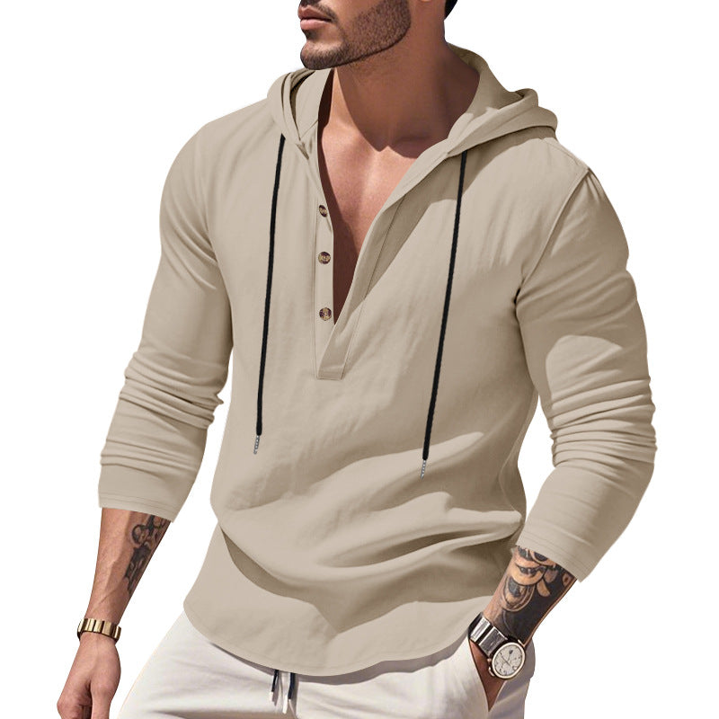 Herren lässiges Langarm-Hoodie mit Knopfleiste und modernem Schnitt
