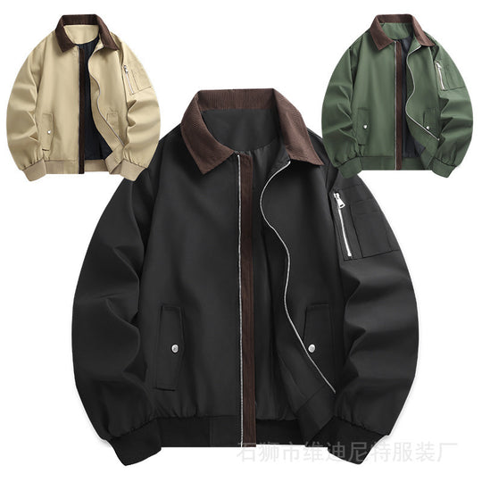 Herren Windabweisender Bomberblouson mit Cordkragen, Zwei-Wege-Reißverschluss und Ärmel-Utilitytasche Shop Nory