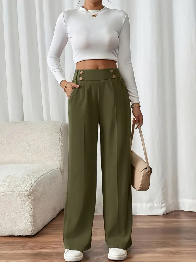 Damen Klassische weite Hose mit Knopfleiste und Taschen