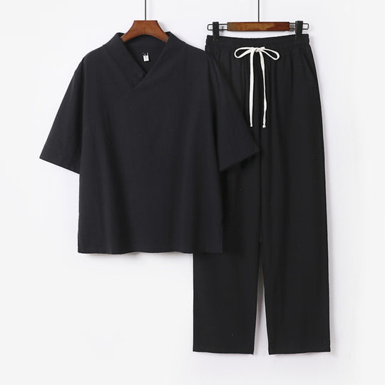 Unisex Leichtes Kimono-Loungewear-Set mit V-Ausschnitt und Tunnelzug-Hose Shop Nory