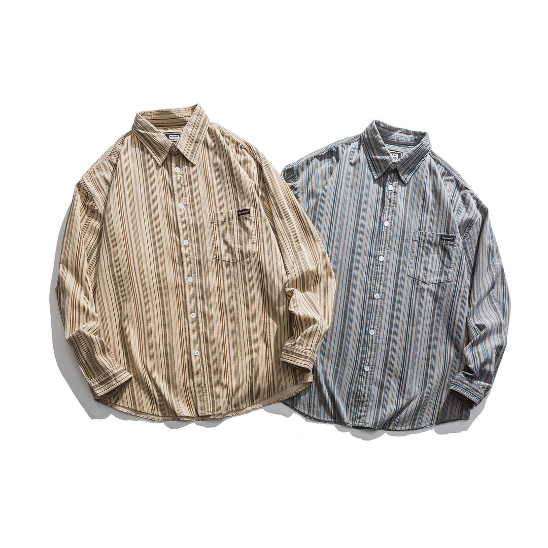 Herren Gestreiftes Leichtes Overshirt-Hemd mit Brusttasche und Kentkragen Shop Nory