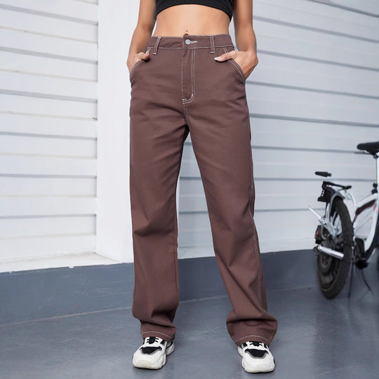 Damen Relaxed-Fit Chino-Hose mit hoher Taille und sichtbaren Kontrastnähten Shop Nory