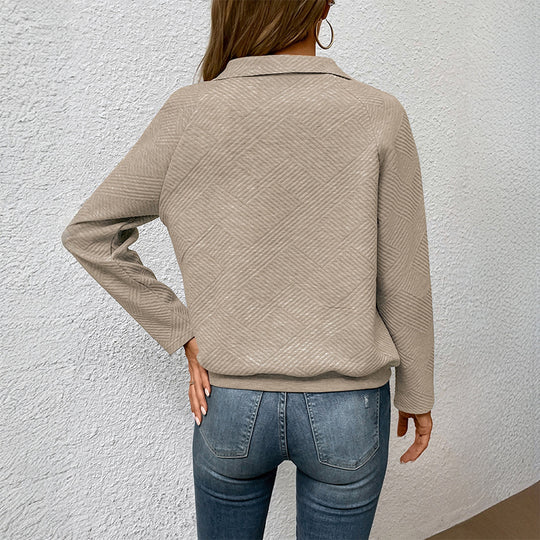 Damen Gefüttertes Quilt-Sweatshirt mit Stehkragen, Druckknopf‑V und Känguru-Tasche Shop Nory