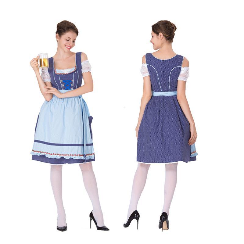 Damen nan klassisches Trachten-Dirndl mit gepunktetem Mieder, geschnürter Korsage und abnehmbarer Rüschen-Schürze Shop Nory
