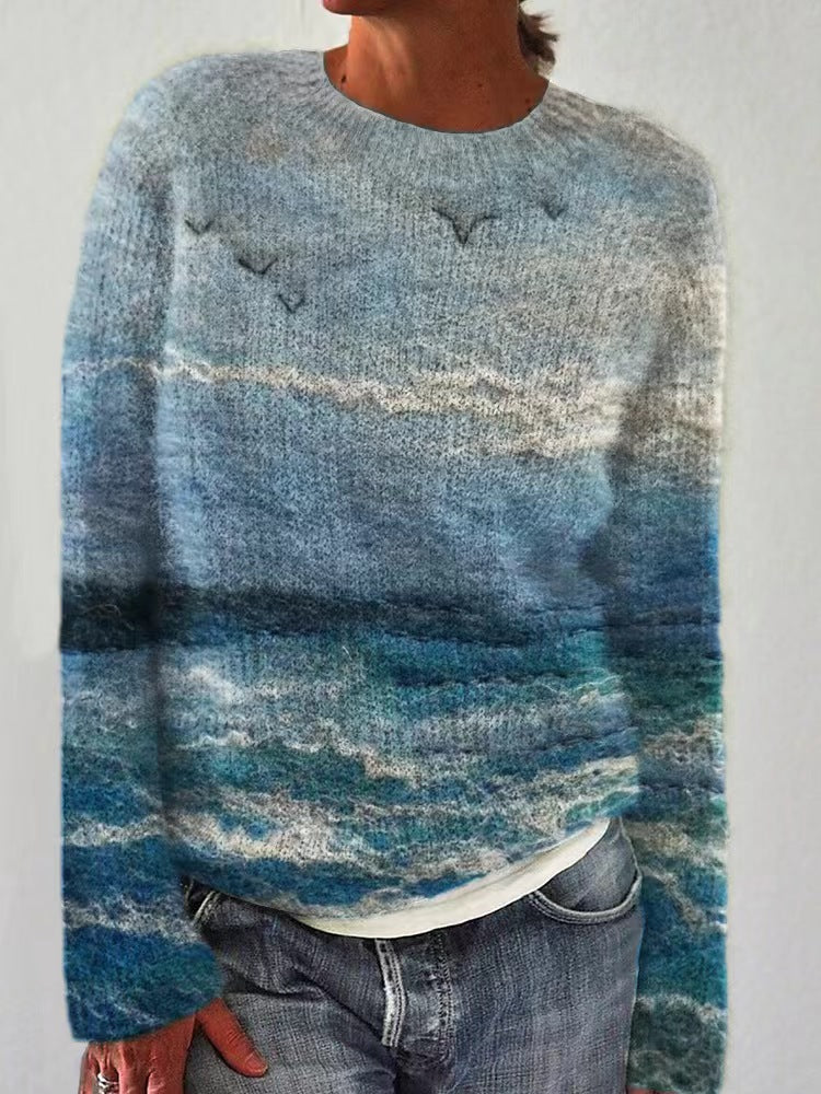 Damen nan bestickter Strickpullover mit reliefartiger Blumenstickerei und Rundhalsausschnitt Shop Nory