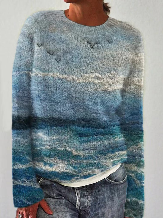 Damen nan bestickter Strickpullover mit reliefartiger Blumenstickerei und Rundhalsausschnitt Shop Nory